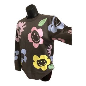 BSR by Samii Ryan dark gray sunflower smiley‎ faces pullover sweatshirt size XS